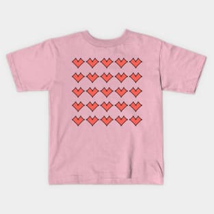 Red Gothic Square Hearts Kids T-Shirt